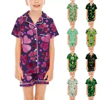 Детские пижамы, модная рубашка из двух предметов, комплект с шортами, мягкий праздничный комплект повседневной одежды 110 армия зеленый