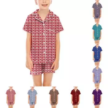 Детские пижамы, модная рубашка из двух предметов, комплект с шортами, мягкий праздничный комплект повседневной одежды 110 горячий розовый