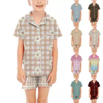 Детские пижамы, модная рубашка из двух предметов, комплект с шортами, мягкий праздничный комплект повседневной одежды 110 бежевый