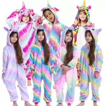 Детские пижамы с динозавром, одежда для сна, детские комбинезоны кигуруми с единорогом, фланелевая домашняя одежда, комбинезон с животными для детей 100