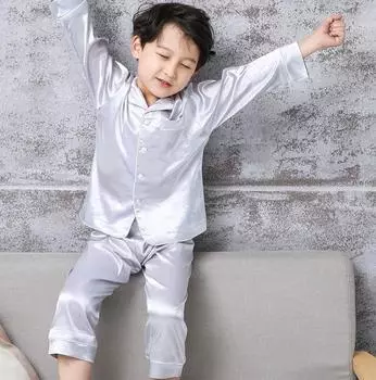 Детские пижамы, шелковые пижамы с длинными рукавами для мальчиков и девочек 140