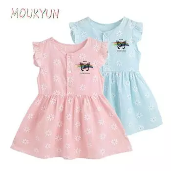 Детские платья 2 цвета 90-140 детское летнее платье для девочек без рукавов с цветочным принтом из хлопка и льна для малышей с цветочным принтом 90 розовый