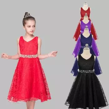 Детские платья, большое детское платье принцессы, кружевное детское платье на день рождения 3 синий