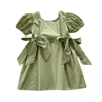 Детские платья для девочек, темпераментные платья принцессы в корейском стиле с бантом и пышными рукавами 100