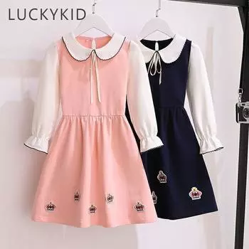 Детские платья для девочек, весна 2022, школьное платье принцессы, студенческая одежда, детские костюмы с длинными рукавами 110