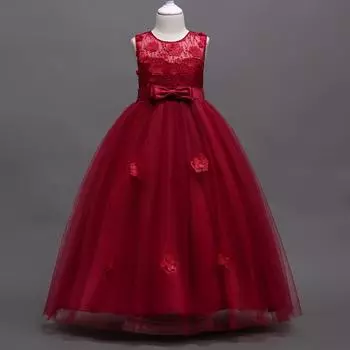 Детские платья для показа на подиуме для девочек Платья с цветочным принтом для девочек Детские платья для выступлений на фортепиано Платья для вечеринок и банкетов 120cm красный