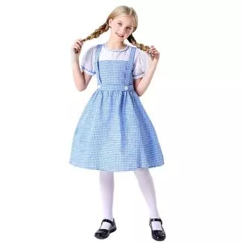 Детские платья Одежда для девочек Приключения страны Оз Синее клетчатое платье с головным убором Повседневные милые стильные платья Костюм на Хэллоуин 120 синий