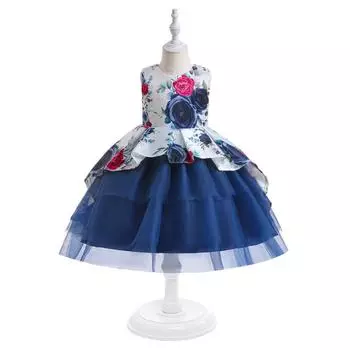 Детские платья Pegeant с открытой спиной и блестками для девочек, свадебные платья принцессы, многослойные платья-пачки для маленьких девочек для первого причастия 110 темно-синий