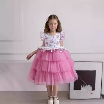 Детские платья Платья для детей среднего и большого возраста Многослойные сетчатые платья принцессы Платья для маленьких моделей в иностранном стиле Платья для ходьбы на пианино 100cm жёлтый