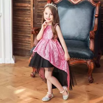 Детские платья Платья принцесс Блестки Выступления для девочек Пачки Хвостики Одежда для показа на 1 июня Детский день Платья для девочек-цветочниц 110cm небесно-голубой