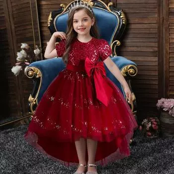 Детские платья Платья принцесс Платья для девочек-цветочниц Пайетки Платья для показа платьев Платья для девочек Платья со шлейфом 110cm розовый