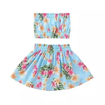 Детские платья принцессы с принтом для маленьких девочек 1-2 YEARS небесно-голубой