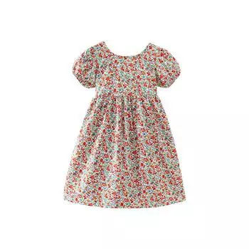 Детские платья с цветочным принтом для девочек, детское хлопковое платье с короткими рукавами и цветочным принтом, детские весенне-летние платья для пляжной вечеринки L