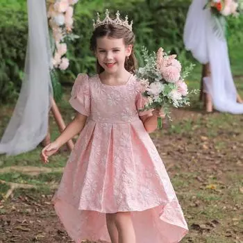 Детские платья с трельяжными моделями для девочек, жаккардовые пачки, платья принцесс, одежда для детей среднего и большого возраста, одежда для выступлений 110cm красный