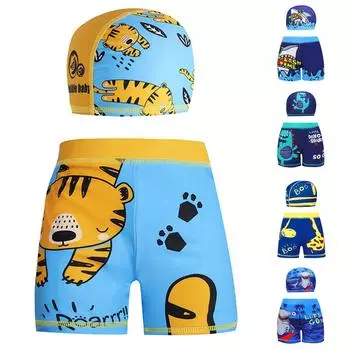 Детские плавки и шапочки для плавания с принтом динозавров 120 жёлтый