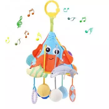 Детские плюшевые игрушки на веревке, коляска с треугольным колокольчиком, подвесная погремушка, игрушки с прорезывателем и пищалкой, игрушки для развития мелкой моторики (Океан) Crab