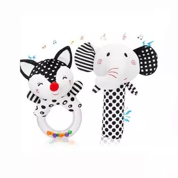 Детские плюшевые игрушки-погремушки, мягкая плюшевая погремушка-шейкер, плюшевая игрушка-погремушка для раннего развития, плюшевая игрушка-шейкер, мягкая игрушка-животное 2 шт. Fox-14.5x14cm,15.5x14cm