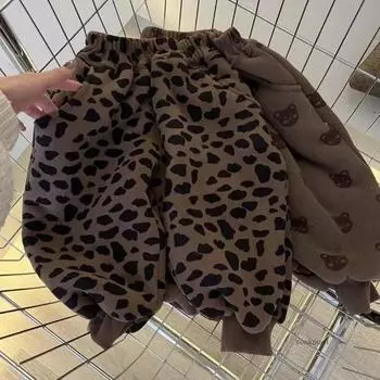 Детские плюшевые штаны, бархатные, осенне-зимние, толстые, спортивные штаны для мальчиков, детские, мультяшные брюки для девочек, детские теплые штаны, тренд 80cm