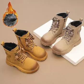 Детские плюшевые теплые сапоги средней длины в британском стиле, повседневные и модные модные сапоги, высокие хлопковые сапоги 27 жёлтый