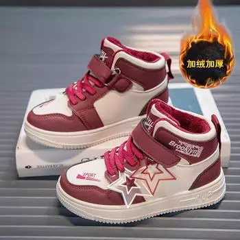 Детские плюшевые теплые туфли, модные классические нескользящие детские кроссовки, зимняя новая обувь для девочек 2024 года, повседневная обувь для отдыха на открытом воздухе 26 чёрный