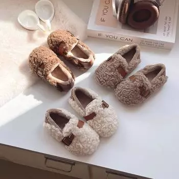 Детские плюшевые туфли на плоской подошве для мальчиков и девочек, зимняя теплая обувь, модная мягкая нескользящая детская повседневная обувь, размер 21-33 21 коричневый