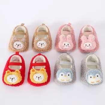 Детские плюшевые туфли с рисунком животных, мягкие одинарные туфли для мальчиков и девочек, обувь для малышей 14