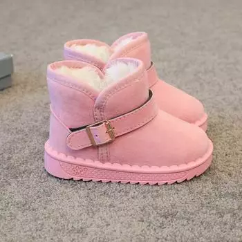 Детские плюшевые зимние ботинки из кожи, толстые, для мальчиков и девочек, с хлопковой подкладкой, детская повседневная обувь 25 чёрный