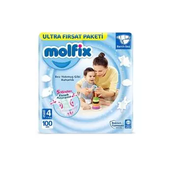Детские подгузники Molfix Ultra Opportunity, упаковка, 4 размера, 7–14 кг, 100 шт.