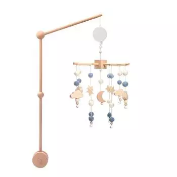 Детские погремушки для кроватки, мобильные игрушки 0-12 месяцев, звезда, луна, деревянная кровать, колокольчик, музыкальная шкатулка, комок шерсти, скандинавский подвесной декор, аксессуары, подарки 3-piece set синий