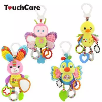 Детские погремушки с мультяшными животными, мобильные плюшевые игрушки, мягкие прорезыватели, коляска, детская автомобильная кровать, подвесная погремушка A