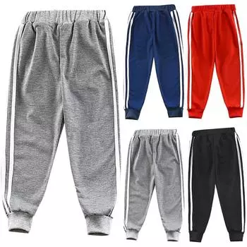 Детские полосатые длинные брюки для мальчиков и девочек, хлопковые шаровары, брюки, повседневная свободная спортивная одежда 90 красный