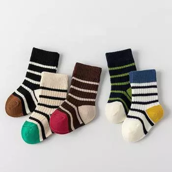 Детские полосатые носки Детские цветные удобные полосатые спортивные носки до середины голени Модные детские хлопковые осенне-весенние носки S