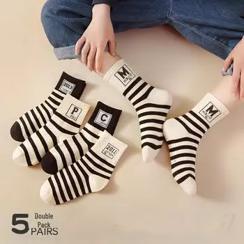 Детские полосатые носки осень-зима: Модные, теплые спортивные носки для мальчиков и девочек белый