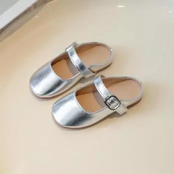 Детские получешки для девочек, кожаные тапочки, простые модные детские тапочки на плоской подошве, уличные тапочки принцессы, мягкие, дышащие, размер 23-35 23 серебряный