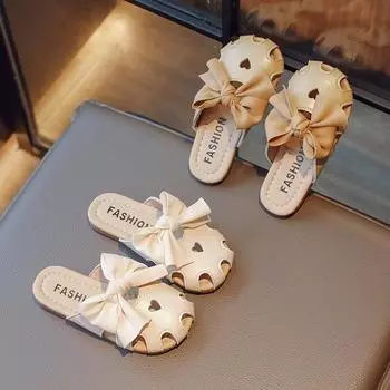Детские получешки Модные туфли принцессы для девочек с бантом, нескользящая мягкая подошва, детские тапочки с закрытыми носками, балетки 23 хаки