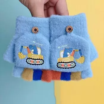 Детские полупальцевые Flip Digger мультяшные вязаные перчатки для мальчиков с раздвоенным пальцем милые детские школьные писчие перчатки для сохранения тепла пяти пальцев average size