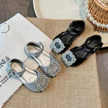 Детские полусандалии, элегантные летние новые туфли принцессы для девочек, для вечеринки, свадьбы, детские шикарные универсальные туфли на плоской подошве со стразами 23 серебряный
