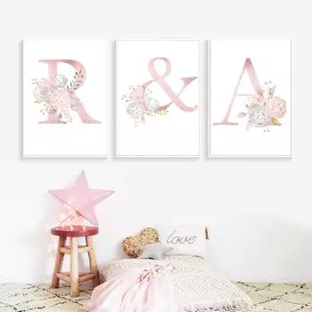 Детские постеры на заказ, персонализированный постер с именем девушки, декор для детской комнаты, настенные художественные принты, розовый цветок, холст, картины, фотографии для детской комнаты 21cm30cm NoFrame