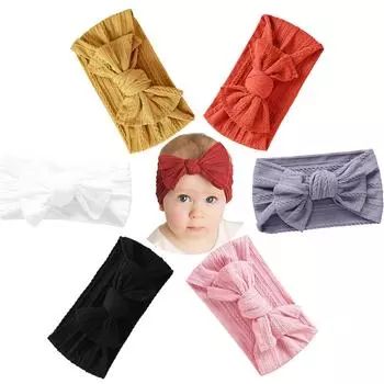Детские повязки ручной работы, эластичная нейлоновая повязка на голову с бантиками для младенцев-малышей