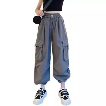 Детские повседневные брюки больших размеров, весенне-летние спортивные штаны с несколькими карманами 170 чёрный