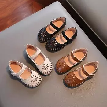 Детские повседневные дышащие туфли с мягкой подошвой для девочек, кожаные туфли, сандалии 23