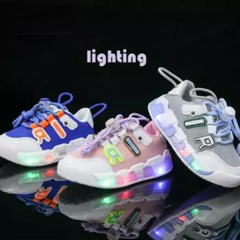 Детские повседневные кроссовки, детская обувь для девочек, обувь со светодиодной подсветкой, спортивная обувь, детская обувь для мальчиков со светящейся сеткой 22 розовый
