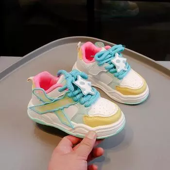 Детские повседневные кроссовки для девочек 2024 года, осенние новые модные и удобные корейские стильные красочные дышащие спортивные туфли 26 синий
