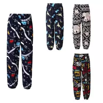 Детские повседневные летние брюки для мальчиков и девочек с эластичным поясом и милым мультяшным принтом, дышащая, удобная одежда для игр 3-4 Years синий