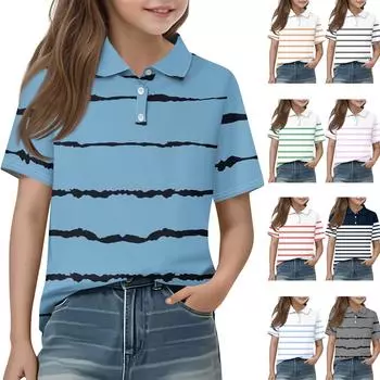 Детские повседневные повседневные топы в полоску с короткими рукавами футболки рубашки 110 чёрный