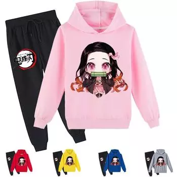 Детские повседневные толстовки с капюшоном Kimetsu No Yaiba, пуловер с принтом, модные осенне-весенние толстовки, костюмы 170 чёрный