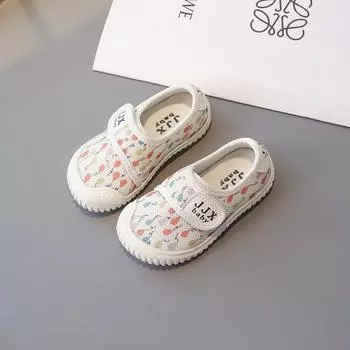 Детские повседневные туфли на плоской подошве с сетчатым принтом, дышащие, нескользящие, для мальчиков и девочек, спортивная обувь, кроссовки с мягкой подошвой и застежкой-липучкой для детей 21