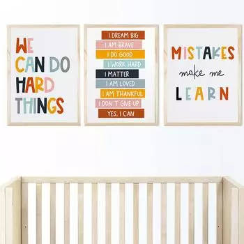 Детские позитивные аффирмации, художественные принты, осознанность, плакат, уверенность в себе, цитаты, холст, живопись, настенные художественные фотографии, декор для классной комнаты 21x30cm No Framed