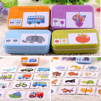 Детские познавательные игрушки-головоломки, детские железные коробки, карты, соответствующие игровым картам синий