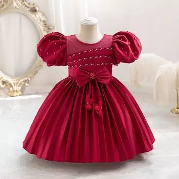 Детские праздничные платья для девочек 2024 года, летнее винтажное бальное платье для дня рождения с рукавами-фонариками для малышей, платье принцессы 110 красный